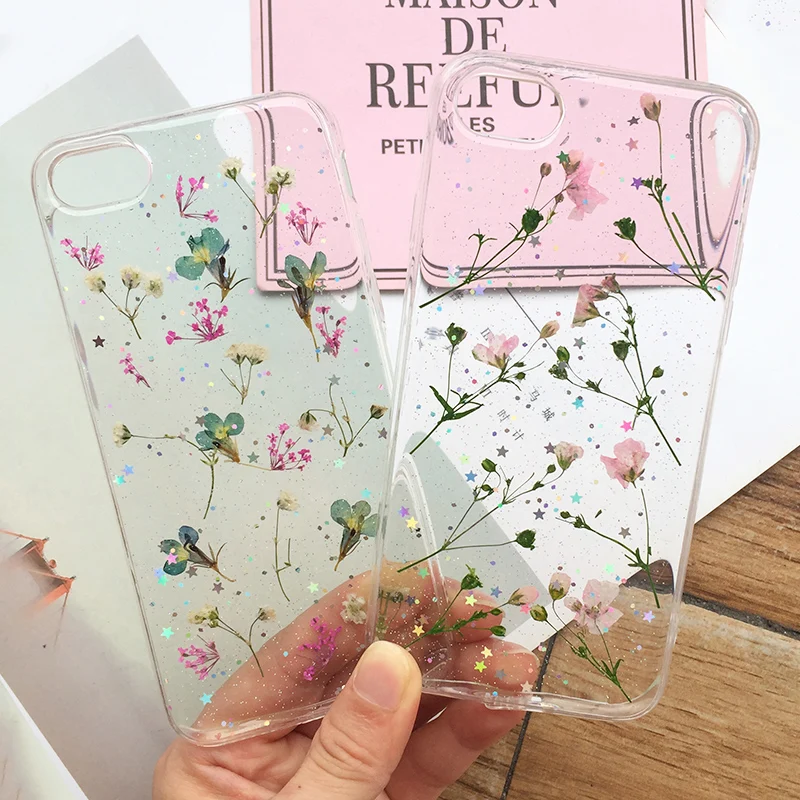 Tfshining Real Dried Flowers Phone Case For On iPhone X XS Max XR 7 8 6 6S Plus Clear Soft TPU Silicone Floral Back Cover Fundas |
