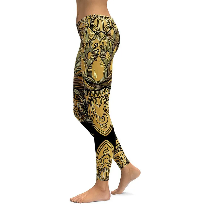 Lotus Floral Пикантные Для женщин штаны для йоги уникальный Фитнес Леггинсы тренировки Спорт бег Леггинсы сексуальный пуш-ап тренажерный зал носить эластичные узкие штаны - Цвет: Lotus Floral