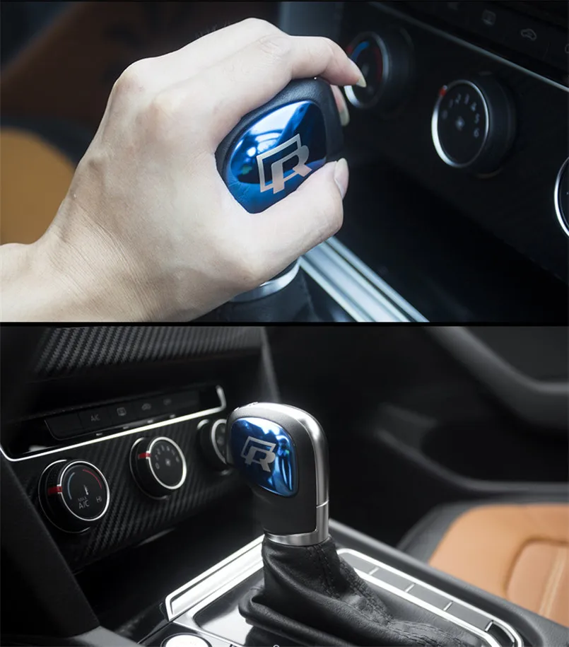 Blue Автомобильный Стайлинг, интерьерная Автомобильная рукоятка переключения передач, наклейка для украшения автомобиля, клеевая наклейка, логотип Rline для Volkswagen, синий, серебристый, черный - Название цвета: Blue