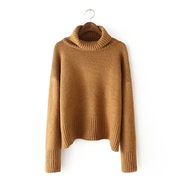 Свитер 2017 Женщин Старинные Высокая Шея Широкий Рукав Вязаный Утолщение Теплый