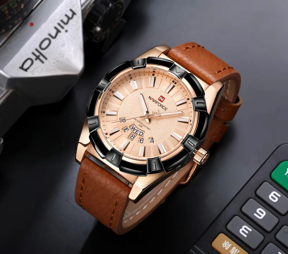 NAVIFORCE Топ люксовый бренд мужские модные повседневные спортивные часы с кожаным