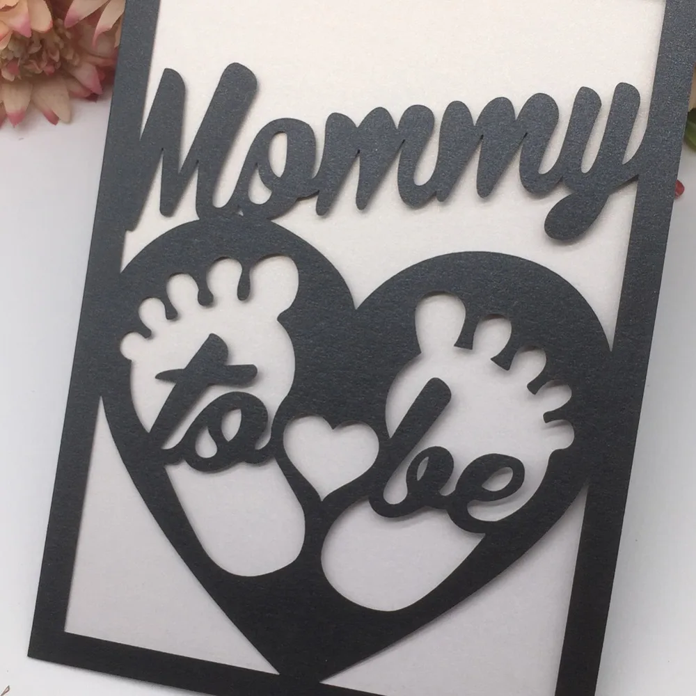 

100Pcs/Lot New Arrival Laser Cut Little Feet Baby Shower Invitations Celebration To Be Mommy Welcome Newborn Invitation Card