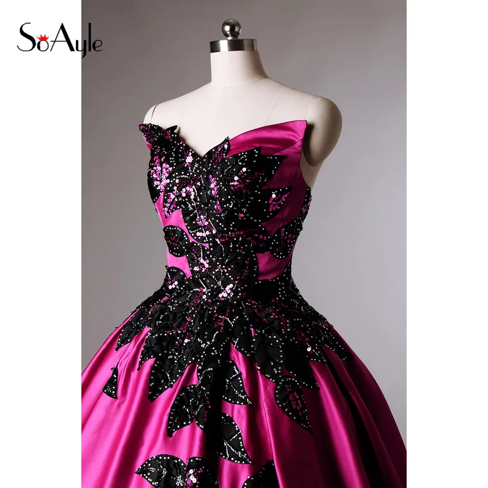 SoAyle Real Picture Vestidos de festa In Stock 2017 Prom Dresses Satin Africa Long Women Dresses Leaves Applique