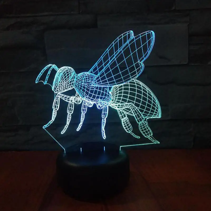 СВЕТОДИОДНЫЙ 3d цветной ночник в виде пчелы креативный визуальный светодиодный
