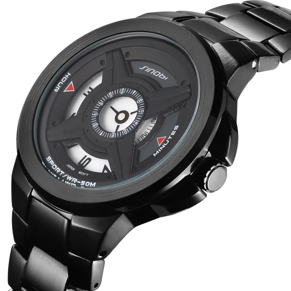 Sinobi модный бренд черные мужчины кварцевые часы военная армия нержавеющей стали