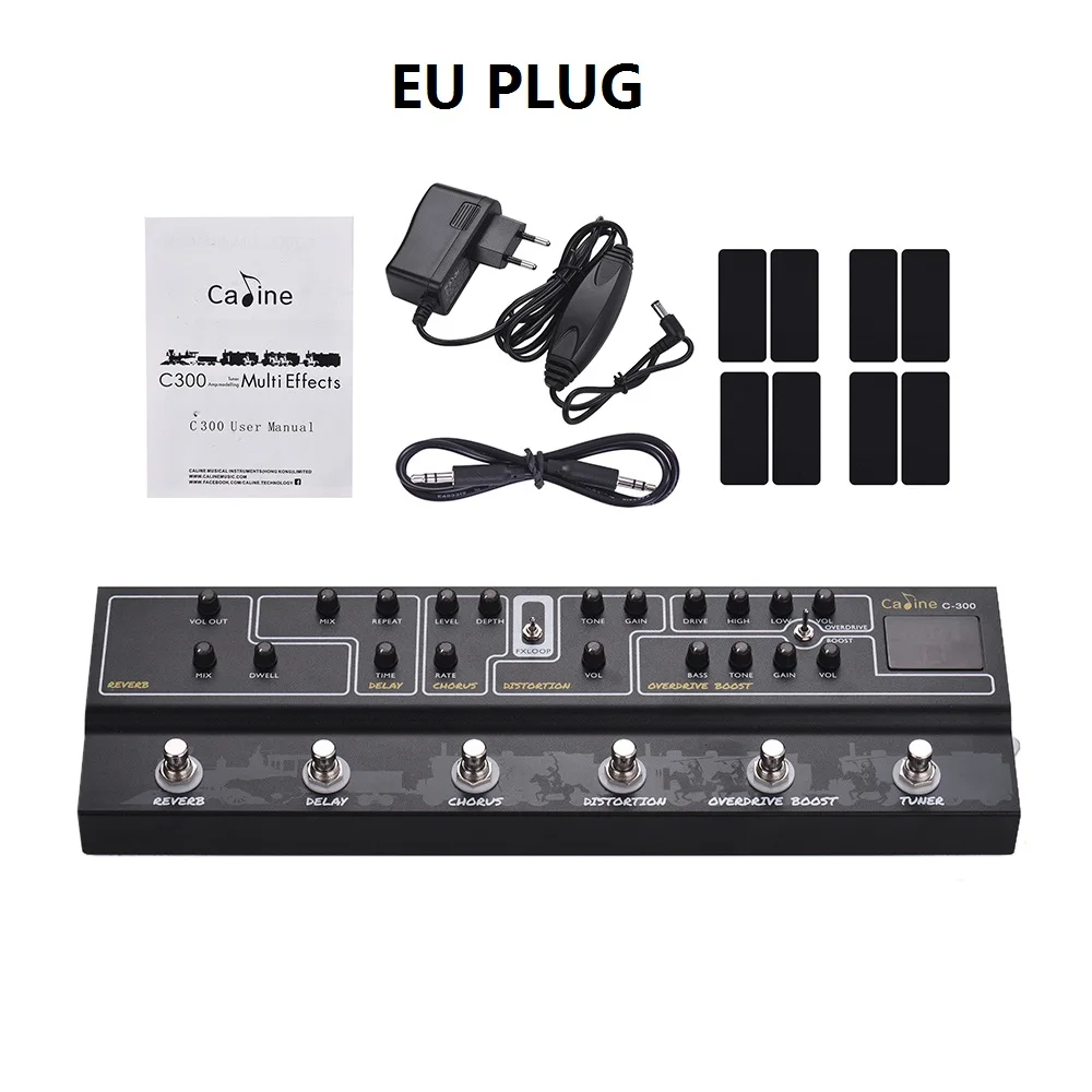 EU plug Caline C300 гитарный эффект педаль мульти-эффектов гитарная педаль реверберации аналоговая задержка хора искажения овердрайв Boost тюнер усилитель - Цвет: EU plug