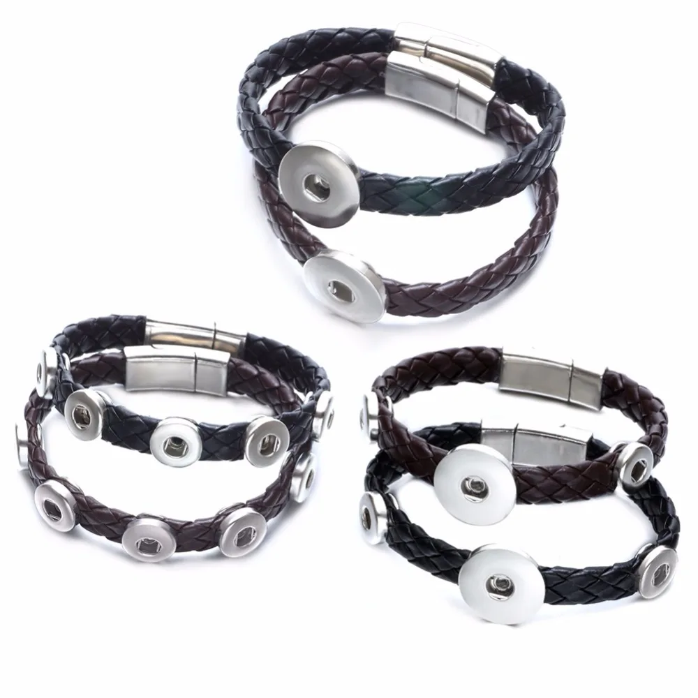 Genuine Woven Leather Magnet Snap Bracelet/Bangle Rope Bracelet Fit 12/18mm Button Jewelry SZ0494 | Украшения и аксессуары