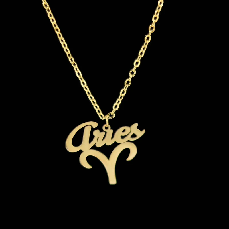 

Stainless Steel Aries Pendant Necklace 12 Constellation Letter Necklace Men and Women Jewelry Valentine's Day Gift