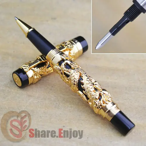 Ручка-роллер с золотым Драконом и кристаллом Феникса | Канцтовары для офиса дома