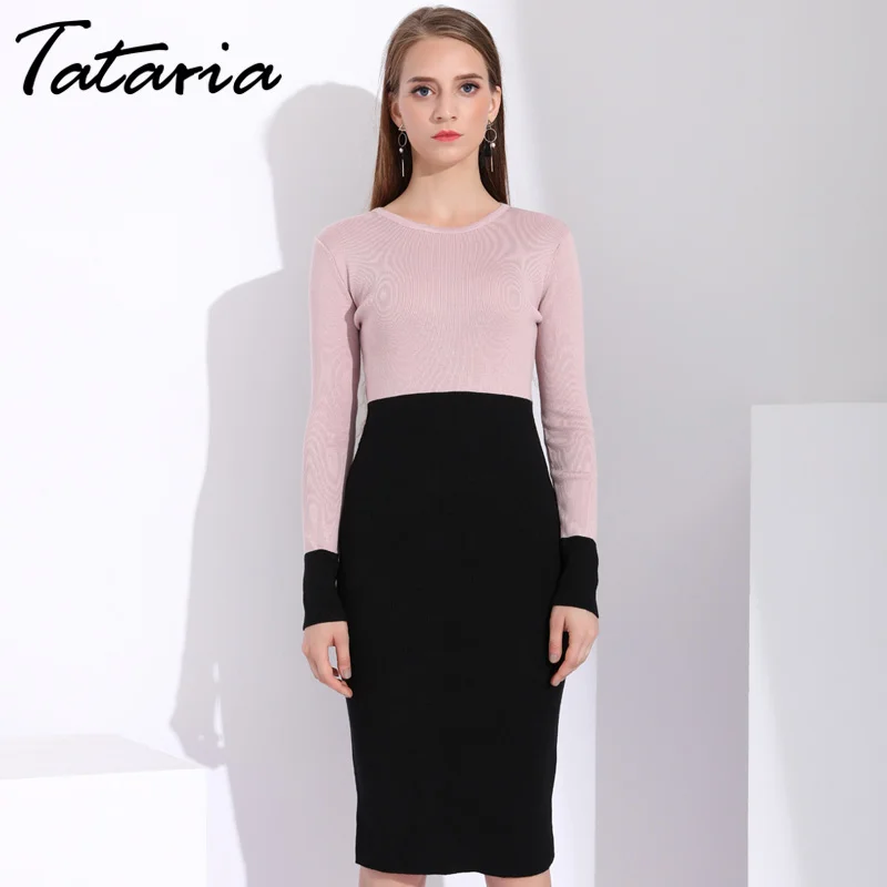 Женское трикотажное платье с длинным рукавом теплое платье-свитер | Женская