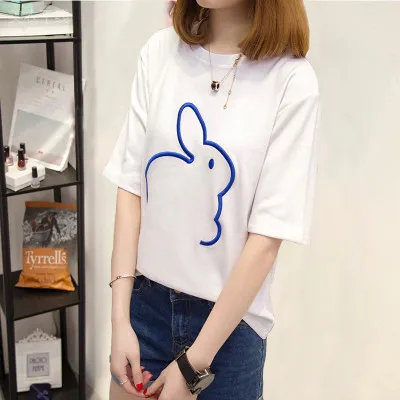 New Summer Fashion Women Loose Rabbit T Shirts Simple Exquisite Ladies Party Office Shopping OL T-shirt Clothes XXL | Женская одежда