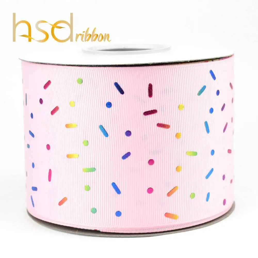 HSDRibbon 75 мм 3 дюйма Радужная фольга сладости корсажная лента - Цвет: Pink-sweetmeats