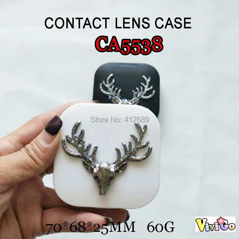 

Retro Deer Head Cosmetic Contact Lens Mate Box Lens Travel Cases with Mirror CA5538