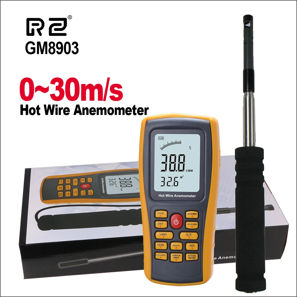 RZ Digital Anemometer Thermometer Wind Speed Meter Sensor 0~30ms Temperature USB Interface Measuring Tool GM8903 | Инструменты