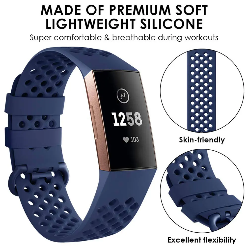 Новые круглые отверстия Замена дышащие силиконовые часы ремешок для Fitbit Charge 3 |