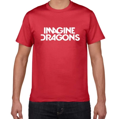 red Новинка, футболка для мужчин в стиле Харадзюку с надписью IMAGINE Dragon pok, хлопок, повседневная рок-группа, уличная одежда, мужская футболка - Цвет: red