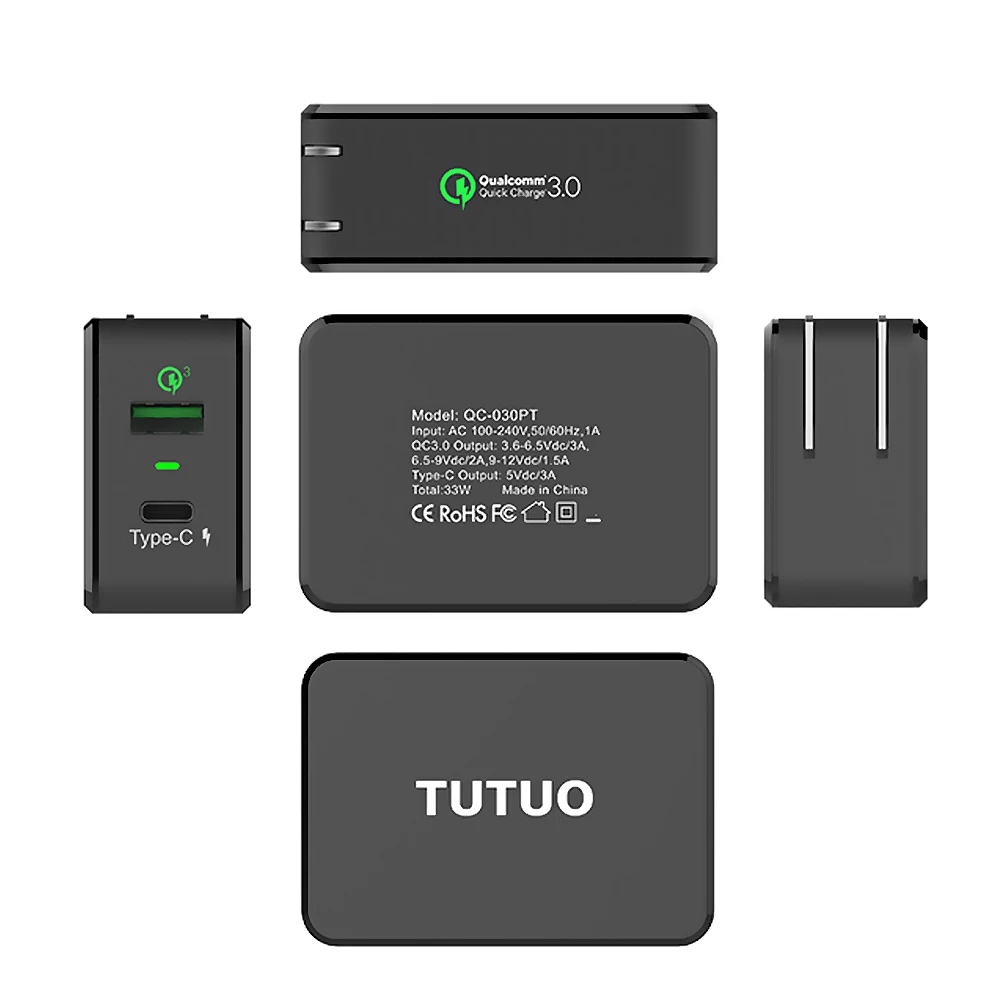 Tutuo Quick Charge 3.0 fast Тип USB C Портативный 33 Вт путешествия 2 Порты Smart Зарядное