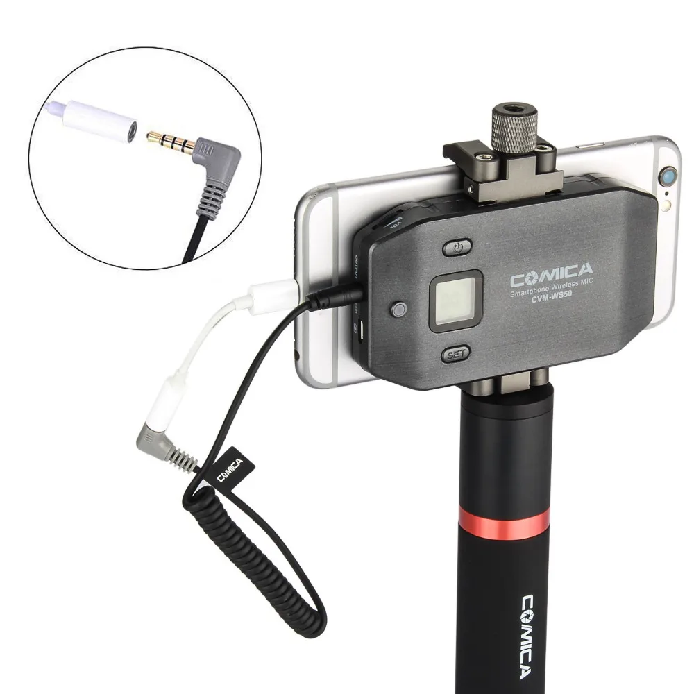 Comica CVM-WS50(B) Professional Wireless Lavalier Microphone with Handle Grip for Camera DSLR iPhone X 8plus Samsung IOS Android |