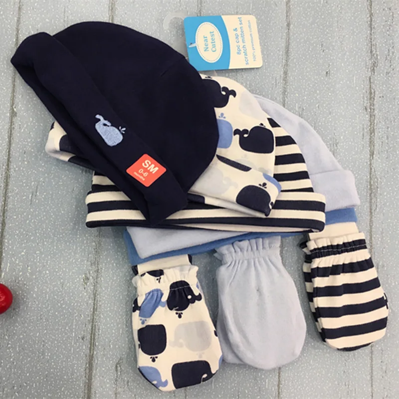 Near Cutest 5Pcs Cap+3Pair Gloves Baby Hat Cap With Infant Beanies Set 0-6 Months | Детская одежда и обувь