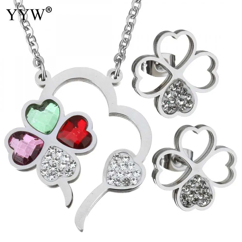 

Rhinestone Stainless Steel Jewelry Set Fashion Earring & Necklace