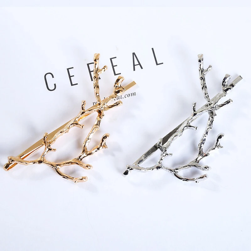 Винтажные шпильки листья ветки Модные металлические рога из сплава заколки для