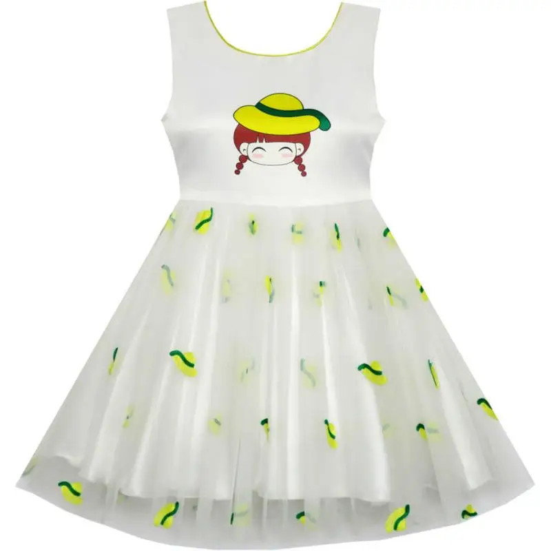 Sunny Fashion платья для девочек Цветок Девушка Платье Мультфильм Шаблон Тюль