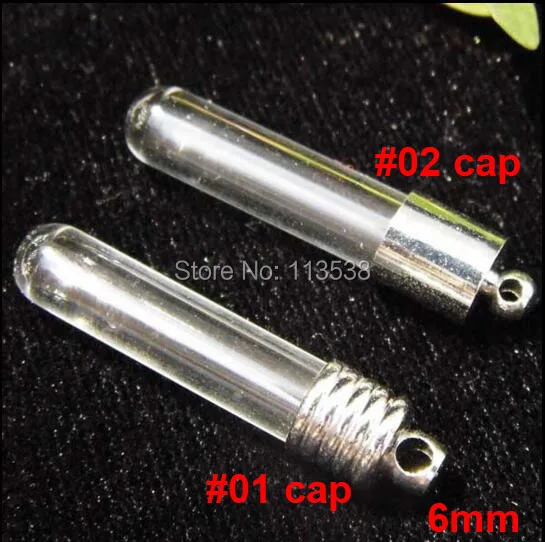 

50psets/lot findings tiny vial pendants tube round bottom Glass 6mm mouth open fill bottles charms diy necklace jewelry