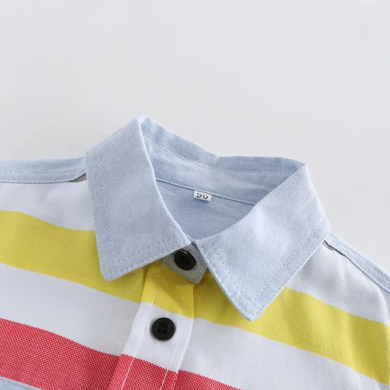 Summer Boys Cute Striped Shirts Kids Boy Cotton Short Sleeve Turn-down Collar Buttoned Casual Tees School Children Clothing 1-5Y