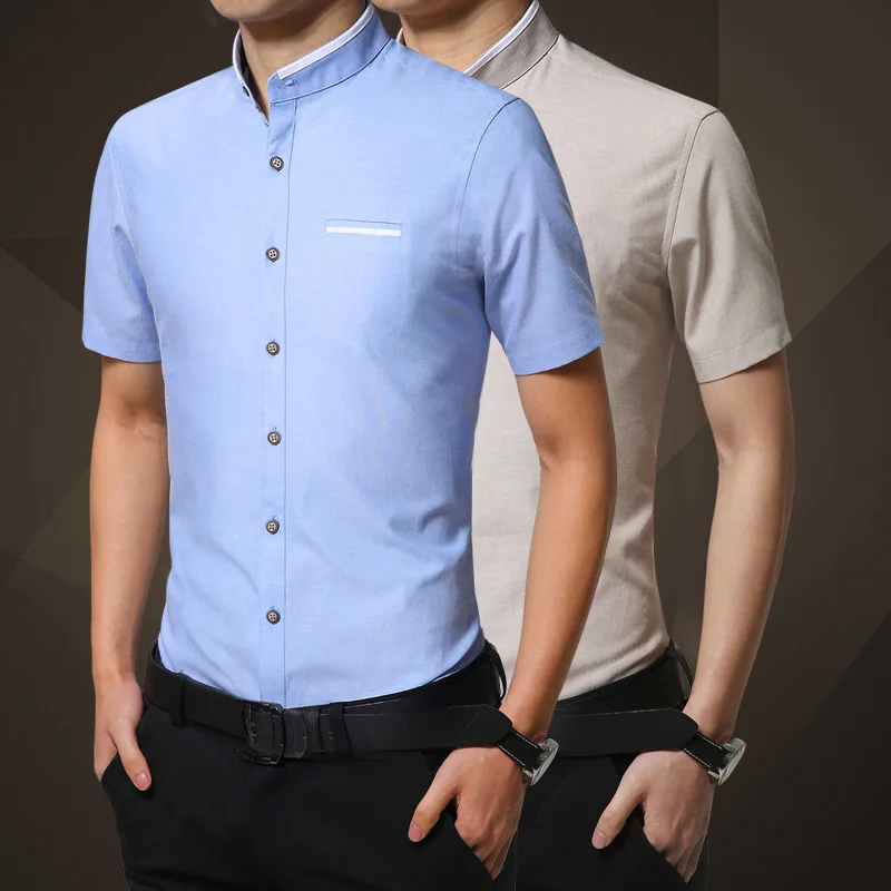 Summer men's short-sleeved shirt fashion slim collar simple solid color generation | Мужская одежда