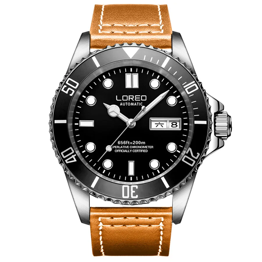 Colour 4 LOREO мужские классические деловые часы серии Дайвинг 200 м водонепроницаемые Стальные Роскошные Брендовые мужские часы из нержавеющей стали Relogio Masculino - Цвет: Colour 4