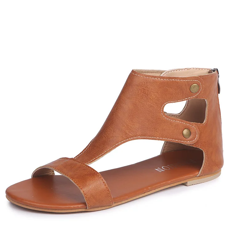 

Summer Women's Sandals Flat rivet splice Round head Roman shoe Peep-toe Fashion Casual Walking sandalias Woman shoes