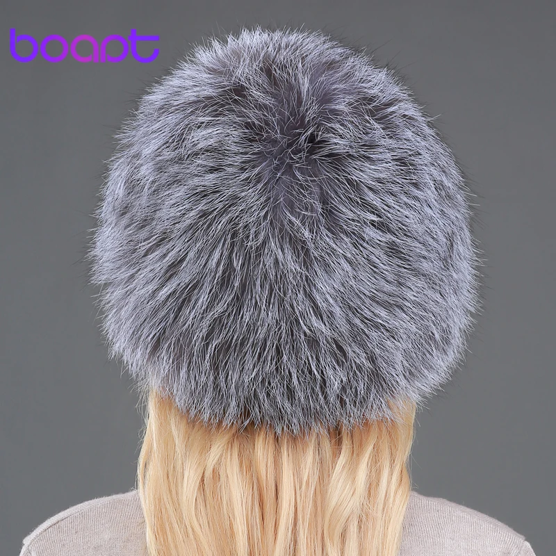 [boapt] высокая качественный женщины зима головные уборы подлинный лиса мех вязаный