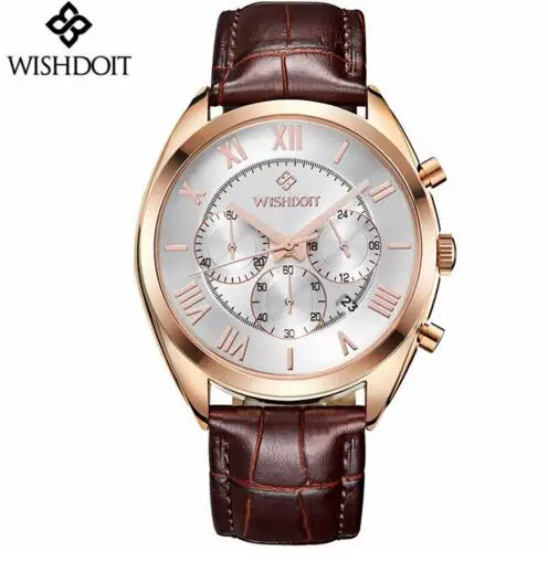 Роскошные WISHDOIT новые модные многофункциональные часы с кожаным ремешком Мужские кварцевые часы водонепроницаемые наручные часы мужские настольные часы - Цвет: Белый