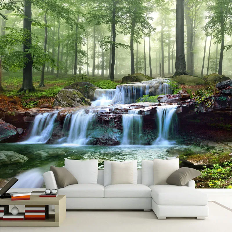 

Custom 3D Mural Wallpaper Modern Waterfalls Forest Scenery Poster Living Room TV Sofa Background Wall Decor Papel De Parede 3D