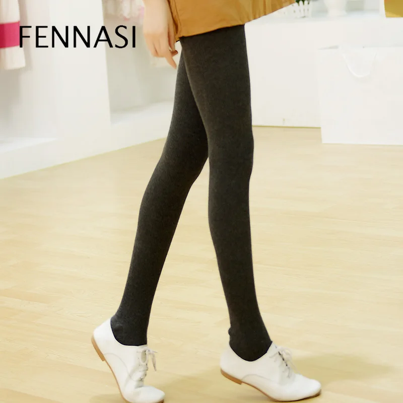 

FENNASI Cotton Warm Women's Tights Stirrup Striped Female High Waist Vertical Warm Tights High Elastic Thick Black Tights