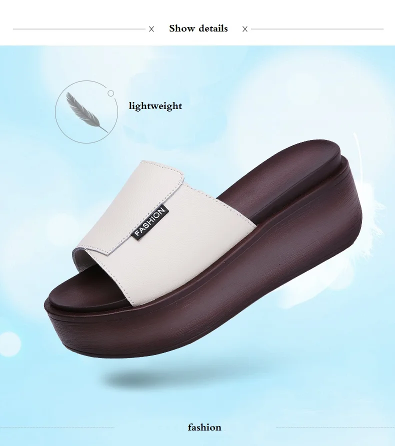 WDZKN/летние женские шлепанцы из натуральной кожи на платформе; тапочки на танкетке с острым носком; женские пляжные шлепанцы без застежки; женская повседневная обувь