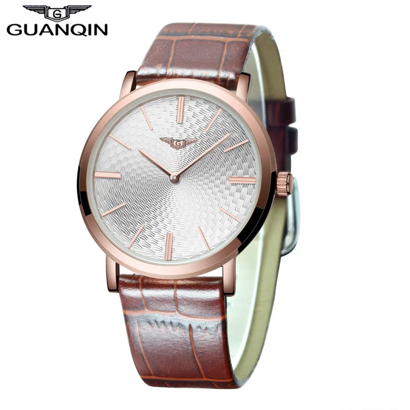 New Arrival Male Watch Top Brand GUANQIN Leather Strap Casual Watches Simple Ultra Thin Men Quartz-Watch Relogio Masculin | Наручные часы