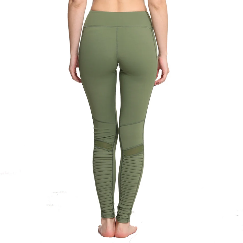 2017 новые зеленые мото Йога легинсы с сеточкой и лоскутным принтом штаны для йоги