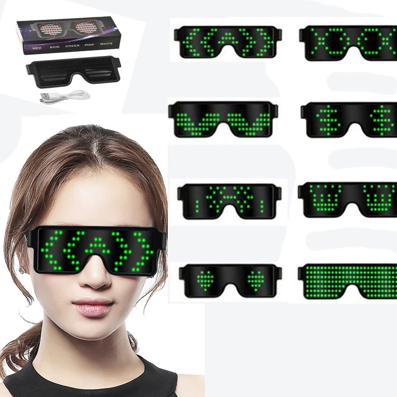 

led glasses glow party Languages Flashing led light glasses USB Charge Luminous Eyewear Christmas Concert glasses