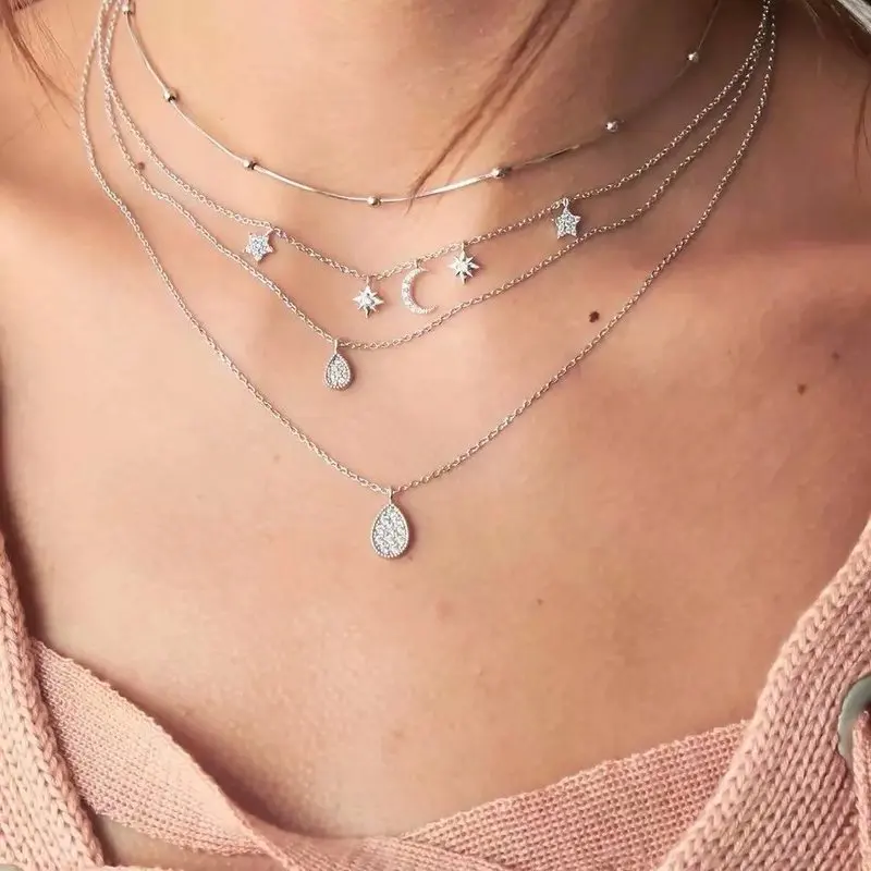 Женское Ожерелье-чокер Boho серебряное ожерелье с подвеской в виде Луны и звезды