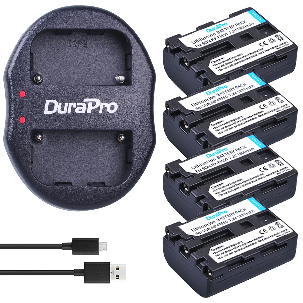 

DuraPro 4pcs NP-FM50 NP FM50 FM50 Rechargeable Li-ion Batteries + Dual USB Charger For Sony NP-FM51 NP-QM50 NP-FM30 NP-FM55H