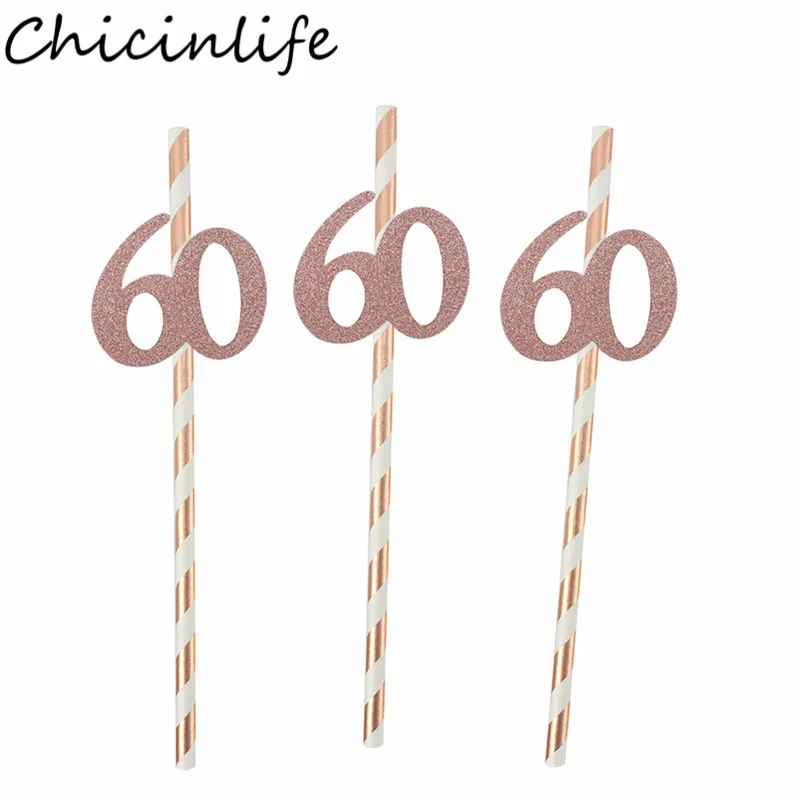 Chicinlife 10 шт. бумажная соломинка с номером 30 40 50 60 соломинка для напитков на день рождения/свадьбу юбилей день рождения украшения - Цвет: Striped 60