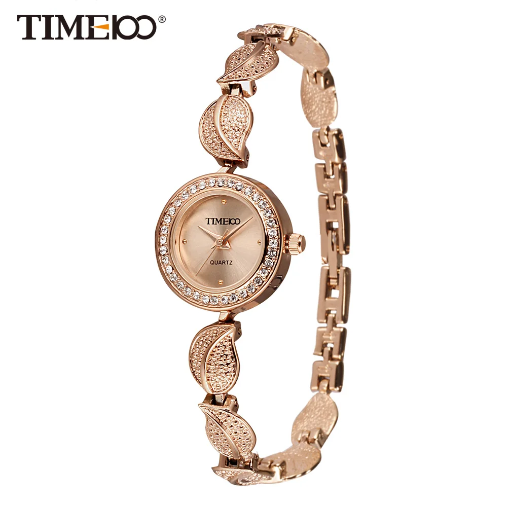 Time100 женские часы золотой лист браслет природный дизайн кварцевые из нержавеющей