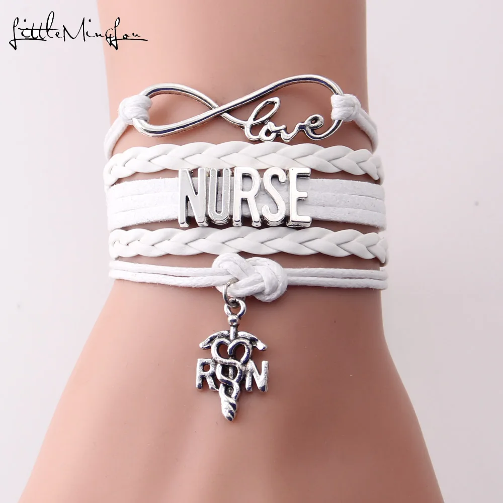 Маленький Minglou Infinity Love RN браслет с надписью «Nurse» RN LPN медицинский очаровательный кожаный браслет для женщин ювелирные изделия - Окраска металла: 4306d