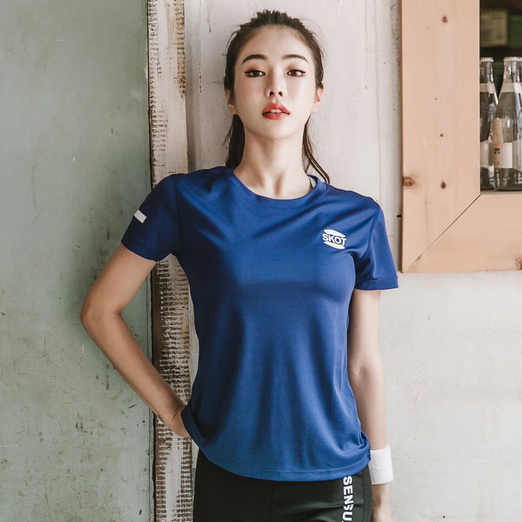 blue T-shirt Набор для йоги, для женщин, быстро сохнет, спортивный бюстгальтер, толстовка, леггинсы, колготки, штаны, для фитнеса, бега, бега, спортивный костюм, спортивный костюм - Цвет: blue T-shirt