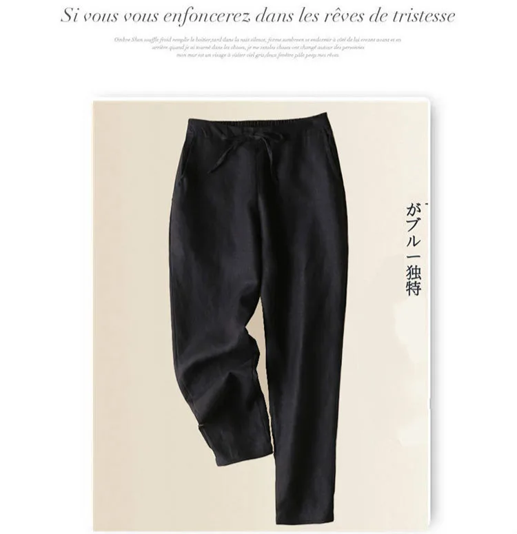 Female Summer Cotton Linen Pants Korean Plus Size 3xl Khaki Pencil Pants Girls Loose Slim Trousers Women Casual Lace Up Capri