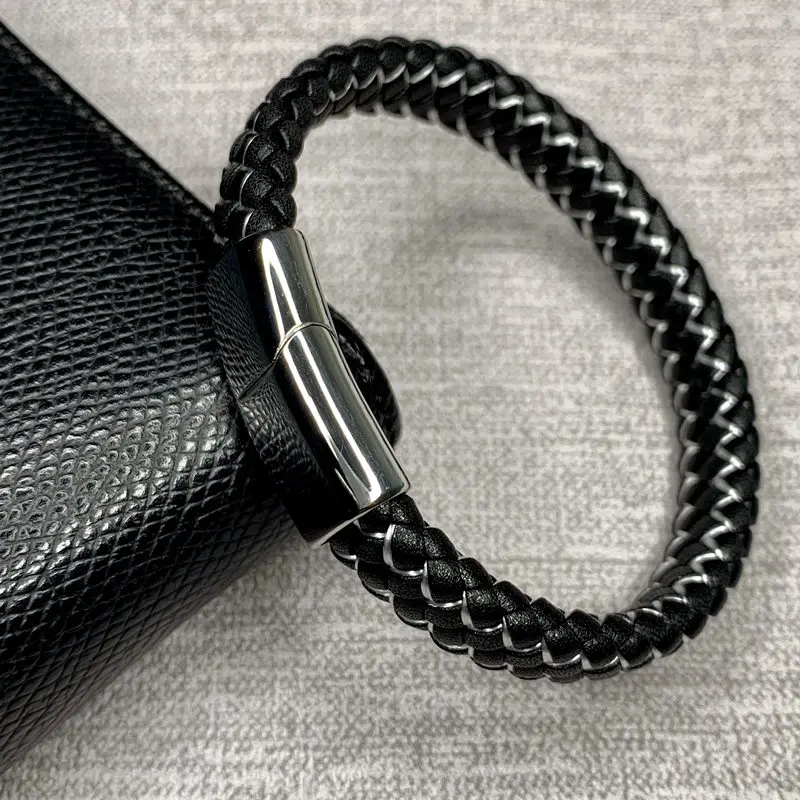 A Silver Clasp Мужской браслет, многоцветные плетеные кожаные браслеты, модные, нержавеющая сталь, магнитная застежка, мужской браслет на запястье,, Pulsera Masculina - Окраска металла: A Silver Clasp