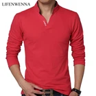 LIFENWENNAНовинка 2021, модная брендовая мужская рубашка-поло, однотонная приталенная рубашка с длинным рукавом, мужские хлопковые рубашки-поло, повседневные рубашки 5XL