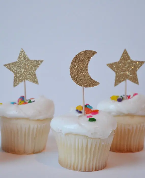 glitter Stars and moon Cupcake Toppers Engagement Party Bachelorette birthday Wedding Bridal Shower Night food picks | Дом и сад
