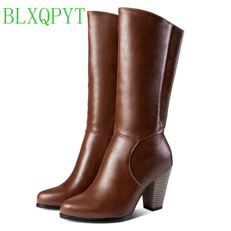 

BLXQPYT Winter Boots 34-52 Size New Round Toe Buckle Boots for Women Sexy Ankle Heels 9cm Fashion Shoes Casual Zip Snow hq917